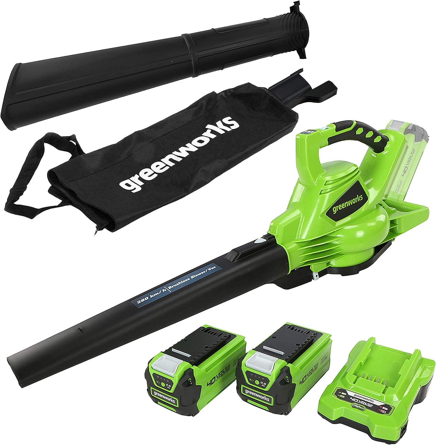 Greenworks 40V Accu Bladblazer en Bladzuiger met 2x 2Ah Accu en Lader - Groen