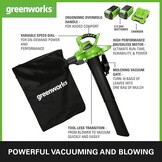 Greenworks 40V Accu Bladblazer en Bladzuiger met 2x 2Ah Accu en Lader - Groen
