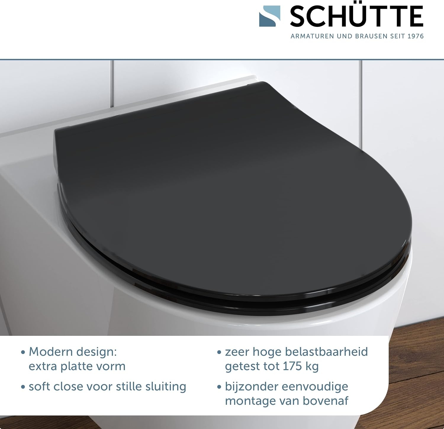 Schütte 82710 Slim, Duroplast softclose-mechanisme, deksel met snelsluiting voor eenvoudige reiniging, zitting geschikt voor alle gangbare toiletpotten, zwart, zwart