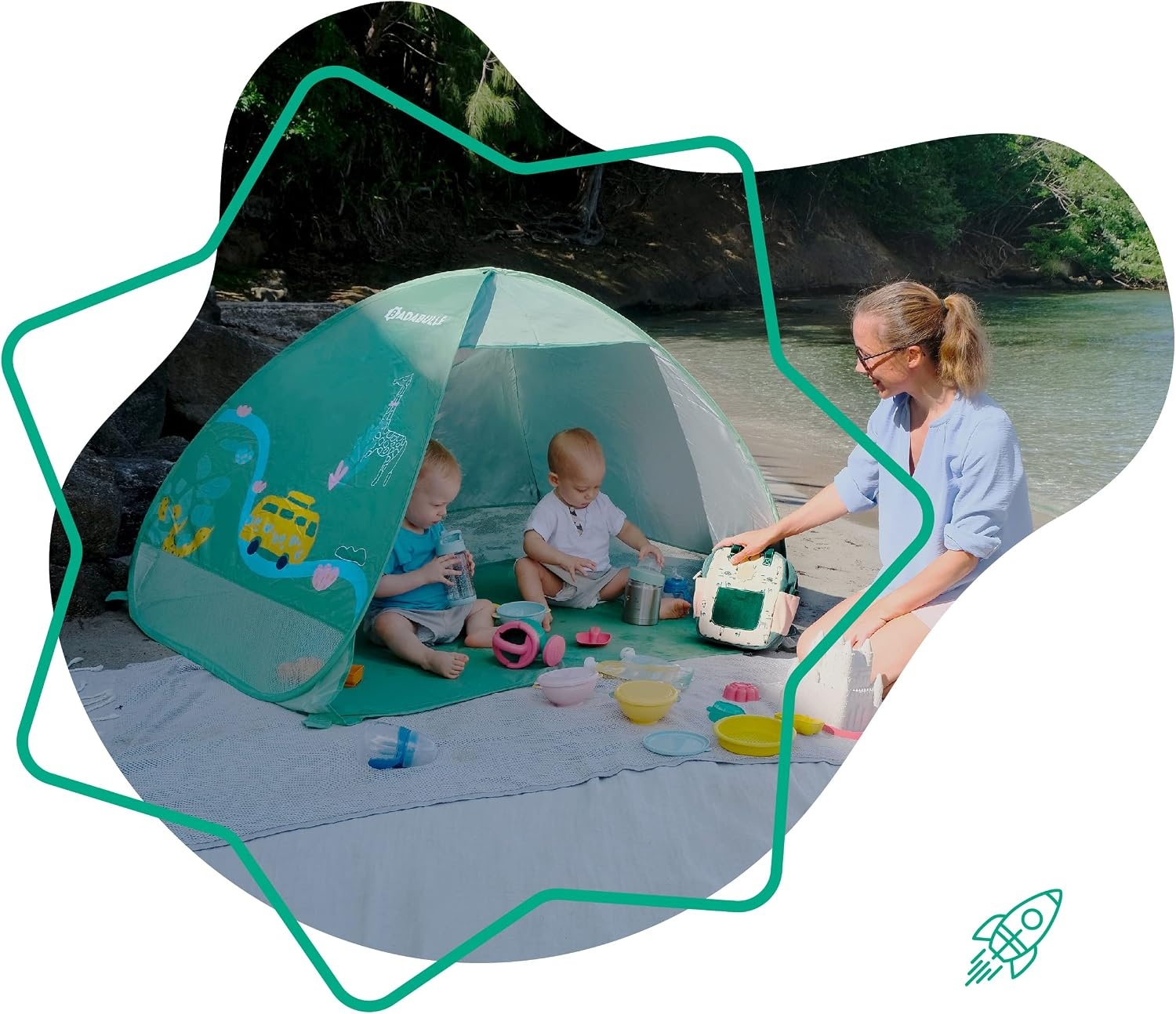Badabulle B038205 UV-beschermingstent grote strandtent hoge bescherming tegen de zon SPF 50+ Pop-Up systeem Groën
