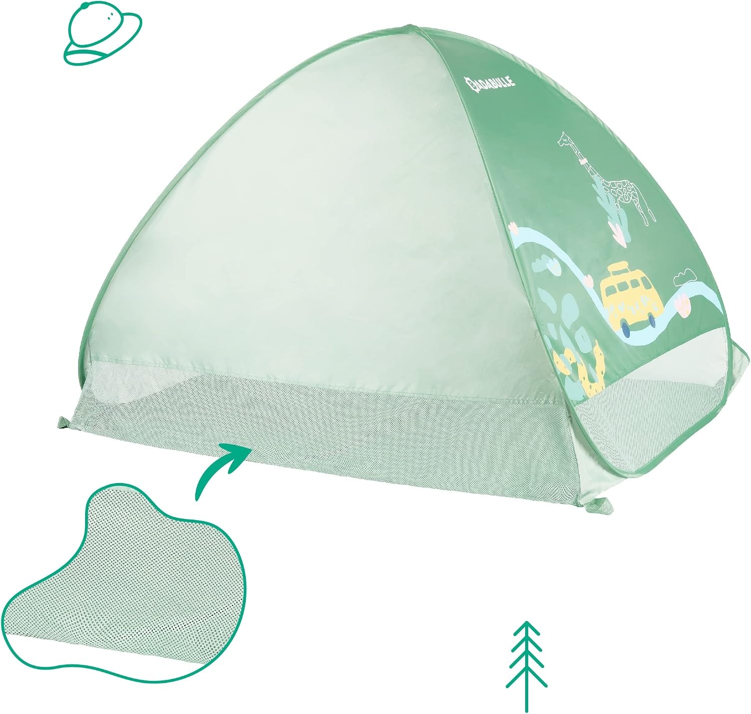 Badabulle B038205 UV-beschermingstent grote strandtent hoge bescherming tegen de zon SPF 50+ Pop-Up systeem Groën