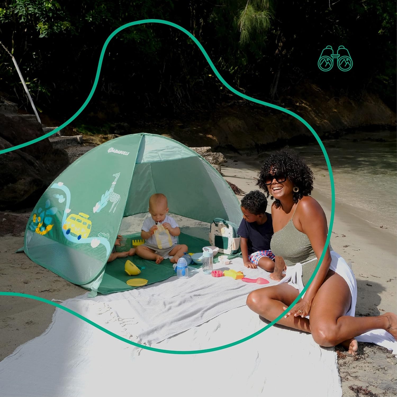Badabulle B038205 UV-beschermingstent grote strandtent hoge bescherming tegen de zon SPF 50+ Pop-Up systeem Groën