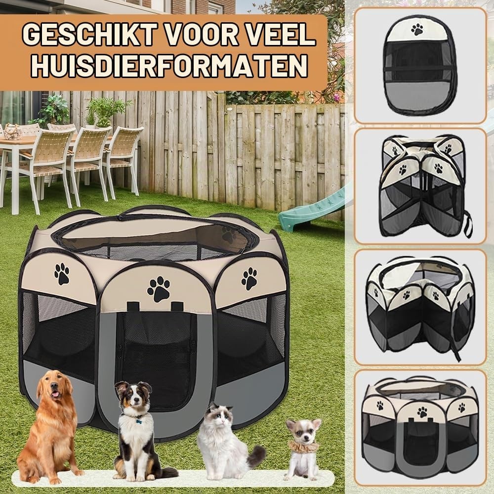 Draagbare puppyren, puppybox, hondenbox, opvouwbaar kattenverblijf, waterdichte Oxford stoffen box, hond, kattenkooi, hondenkooi voor katten, honden, konijnen (Grijs, L, 8)