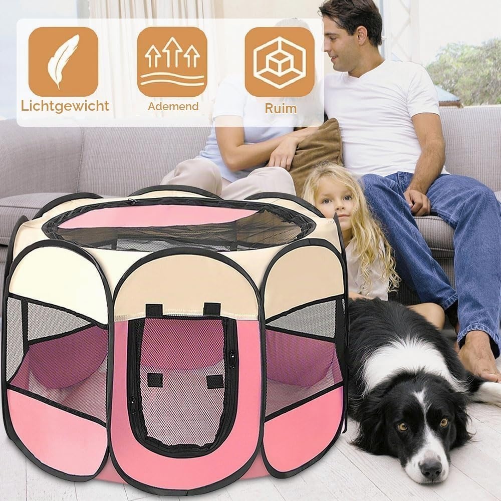 Draagbare puppyren, puppybox, hondenbox, opvouwbaar kattenverblijf, waterdichte Oxford stoffen box, hond, kattenkooi, hondenkooi voor katten, honden, konijnen (Grijs, L, 8)