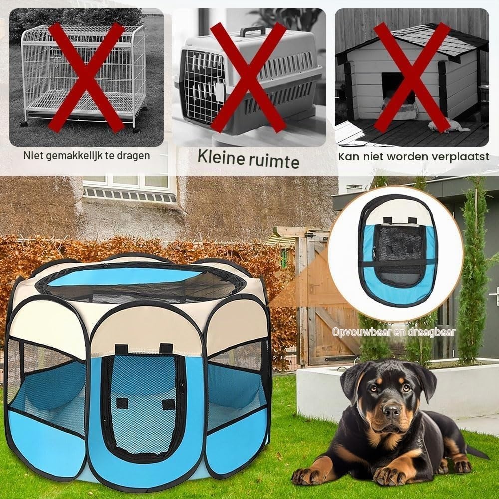 Draagbare puppyren, puppybox, hondenbox, opvouwbaar kattenverblijf, waterdichte Oxford stoffen box, hond, kattenkooi, hondenkooi voor katten, honden, konijnen (Grijs, L, 8)