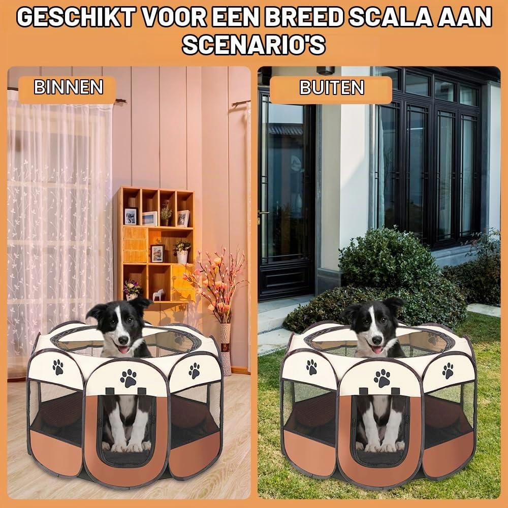 Draagbare puppyren, puppybox, hondenbox, opvouwbaar kattenverblijf, waterdichte Oxford stoffen box, hond, kattenkooi, hondenkooi voor katten, honden, konijnen (Grijs, L, 8)