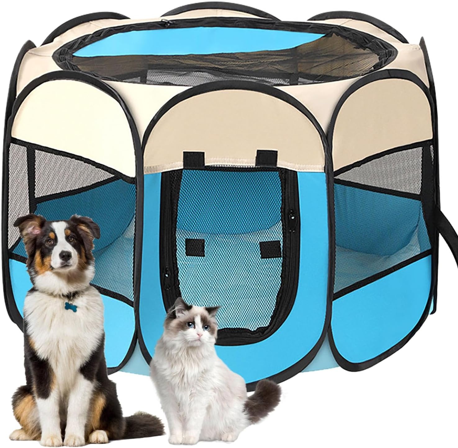 Draagbare puppyren, puppybox, hondenbox, opvouwbaar kattenverblijf, waterdichte Oxford stoffen box, hond, kattenkooi, hondenkooi voor katten, honden, konijnen (Grijs, L, 8)