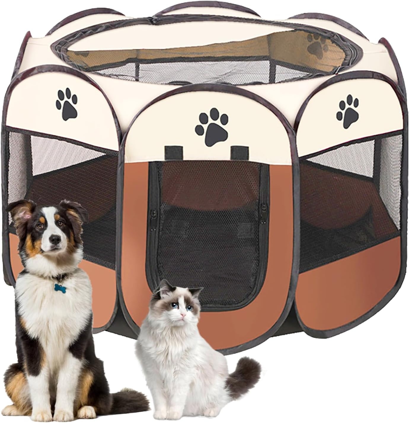 Draagbare puppyren, puppybox, hondenbox, opvouwbaar kattenverblijf, waterdichte Oxford stoffen box, hond, kattenkooi, hondenkooi voor katten, honden, konijnen (Grijs, L, 8)