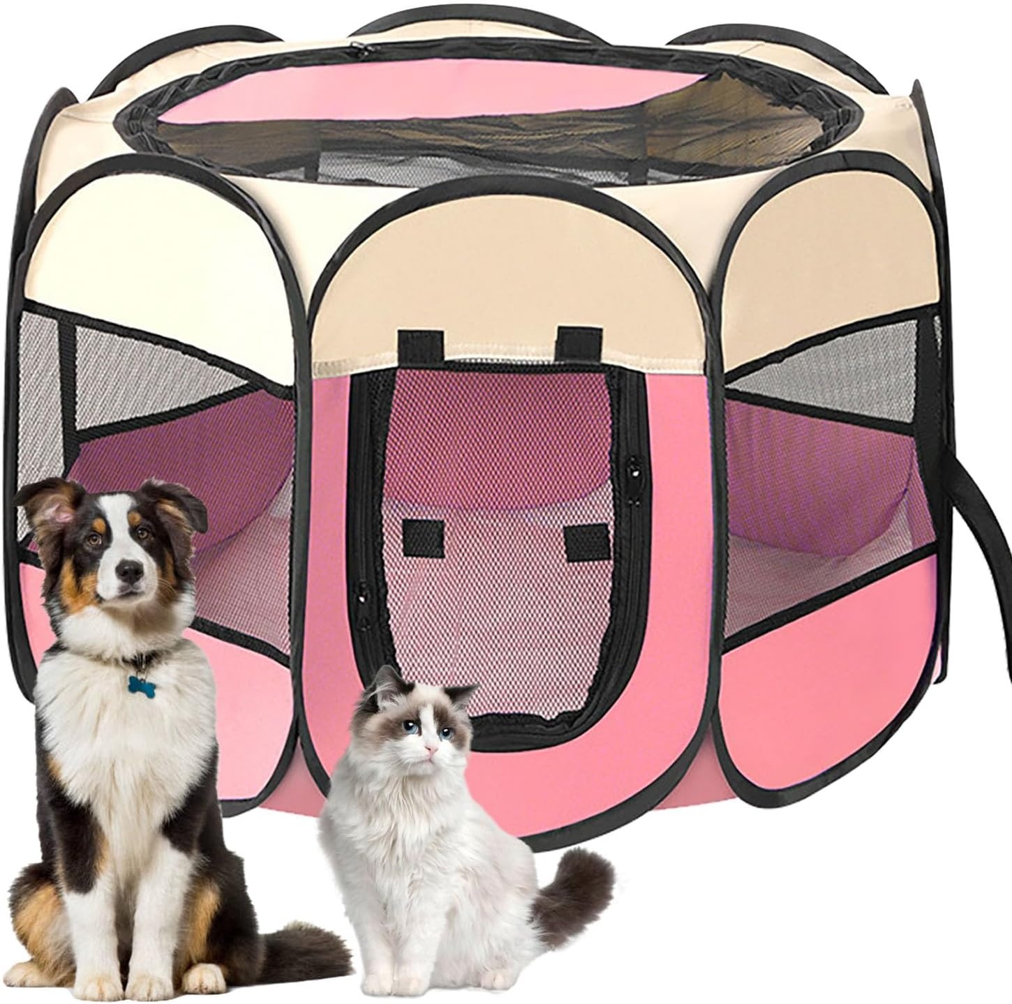 Draagbare puppyren, puppybox, hondenbox, opvouwbaar kattenverblijf, waterdichte Oxford stoffen box, hond, kattenkooi, hondenkooi voor katten, honden, konijnen (Grijs, L, 8)