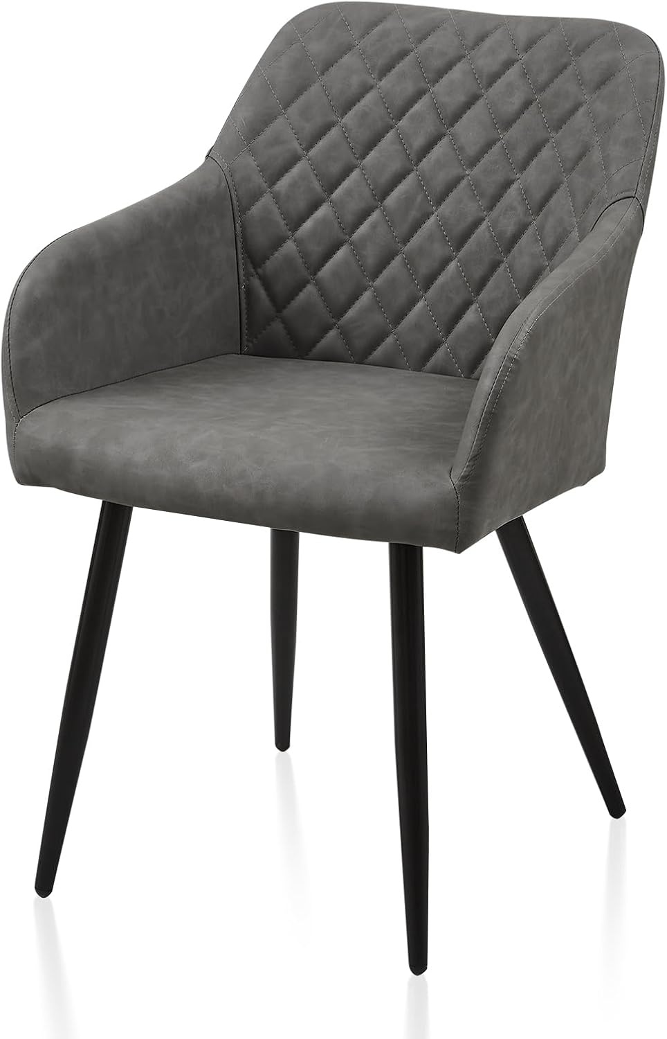 TUKAILAI Eetkamerstoelen, 1 stuks, kunstleer, beklede stoel, woonkamerstoel, stoel met armleuningen, rugleuning, metalen poten, moderne stoelen voor keuken, eetkamer, woonkamer, slaapkamer, lichtgrijs