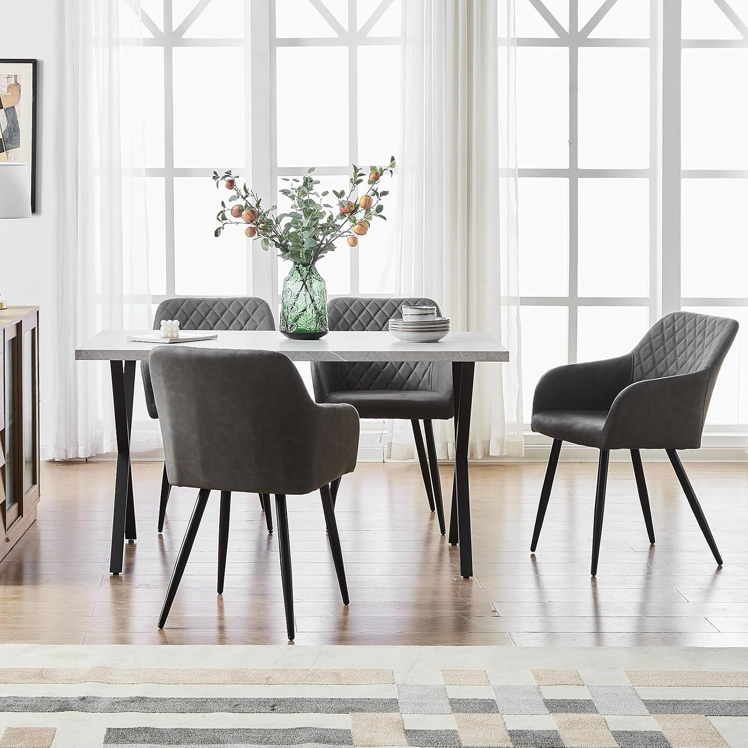 TUKAILAI Eetkamerstoelen, 1 stuks, kunstleer, beklede stoel, woonkamerstoel, stoel met armleuningen, rugleuning, metalen poten, moderne stoelen voor keuken, eetkamer, woonkamer, slaapkamer, lichtgrijs