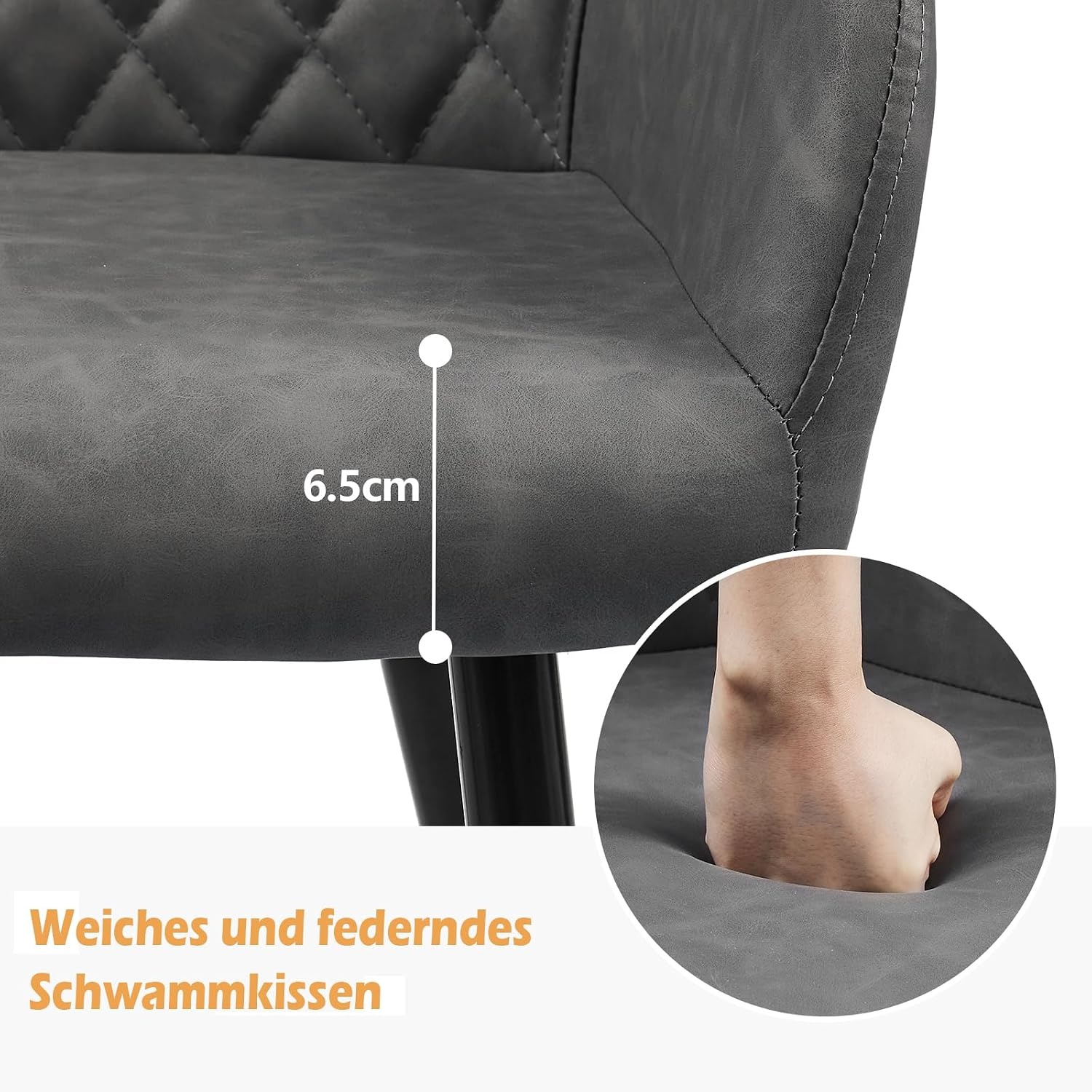 TUKAILAI Eetkamerstoelen, 1 stuks, kunstleer, beklede stoel, woonkamerstoel, stoel met armleuningen, rugleuning, metalen poten, moderne stoelen voor keuken, eetkamer, woonkamer, slaapkamer, lichtgrijs