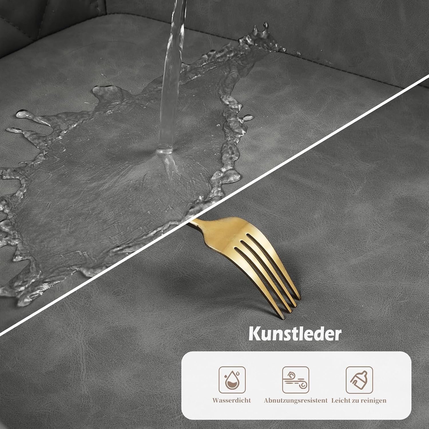 TUKAILAI Eetkamerstoelen, 1 stuks, kunstleer, beklede stoel, woonkamerstoel, stoel met armleuningen, rugleuning, metalen poten, moderne stoelen voor keuken, eetkamer, woonkamer, slaapkamer, lichtgrijs