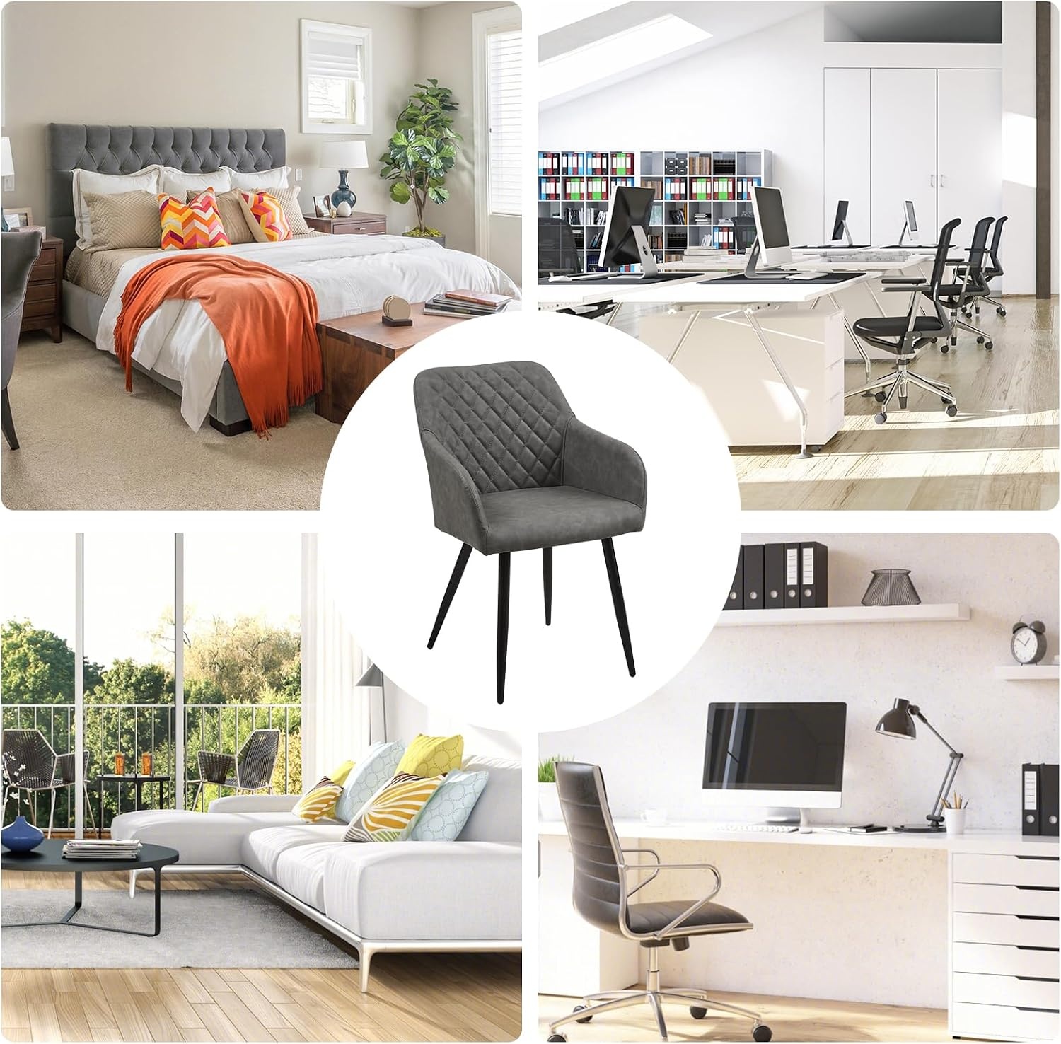 TUKAILAI Eetkamerstoelen, 1 stuks, kunstleer, beklede stoel, woonkamerstoel, stoel met armleuningen, rugleuning, metalen poten, moderne stoelen voor keuken, eetkamer, woonkamer, slaapkamer, lichtgrijs