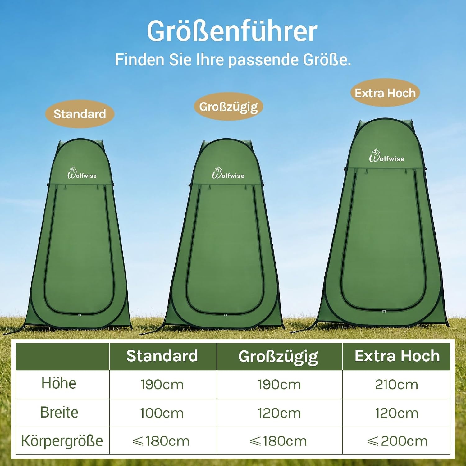WolfWise Pop-Up Duschzelt – Kampeertent voor Douche, Toilet of Omkleden – Groen – 190 x 120 cm