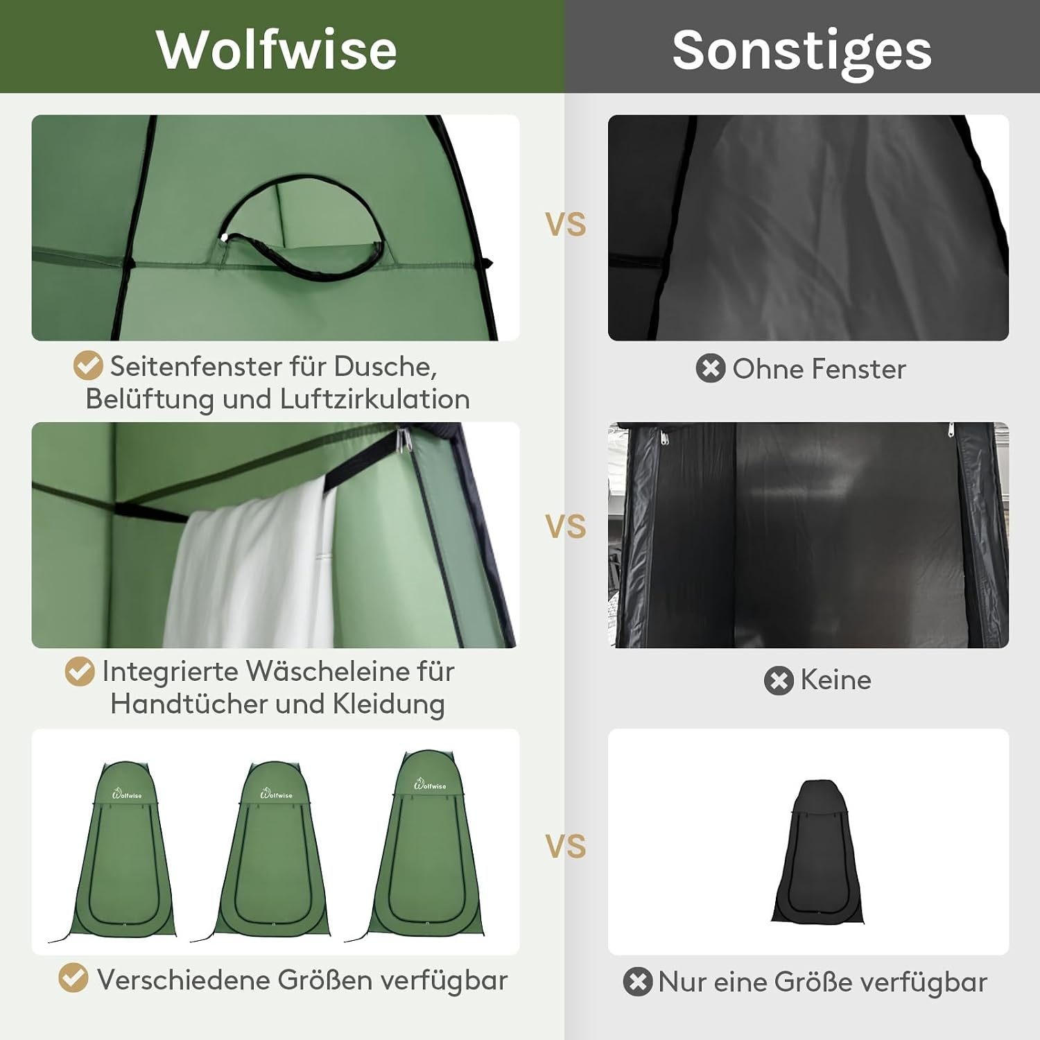 WolfWise Pop-Up Duschzelt – Kampeertent voor Douche, Toilet of Omkleden – Groen – 190 x 120 cm