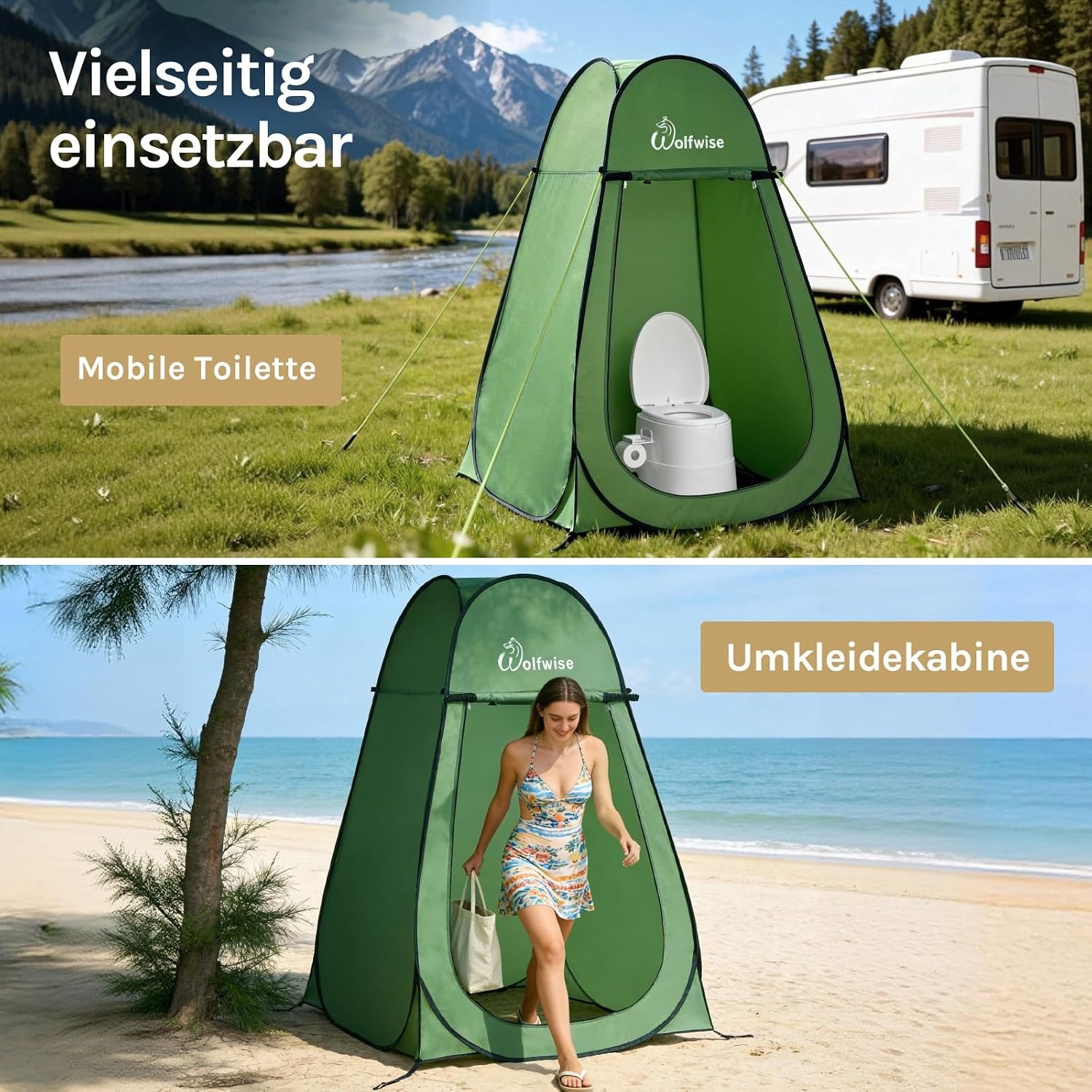 WolfWise Pop-Up Duschzelt – Kampeertent voor Douche, Toilet of Omkleden – Groen – 190 x 120 cm