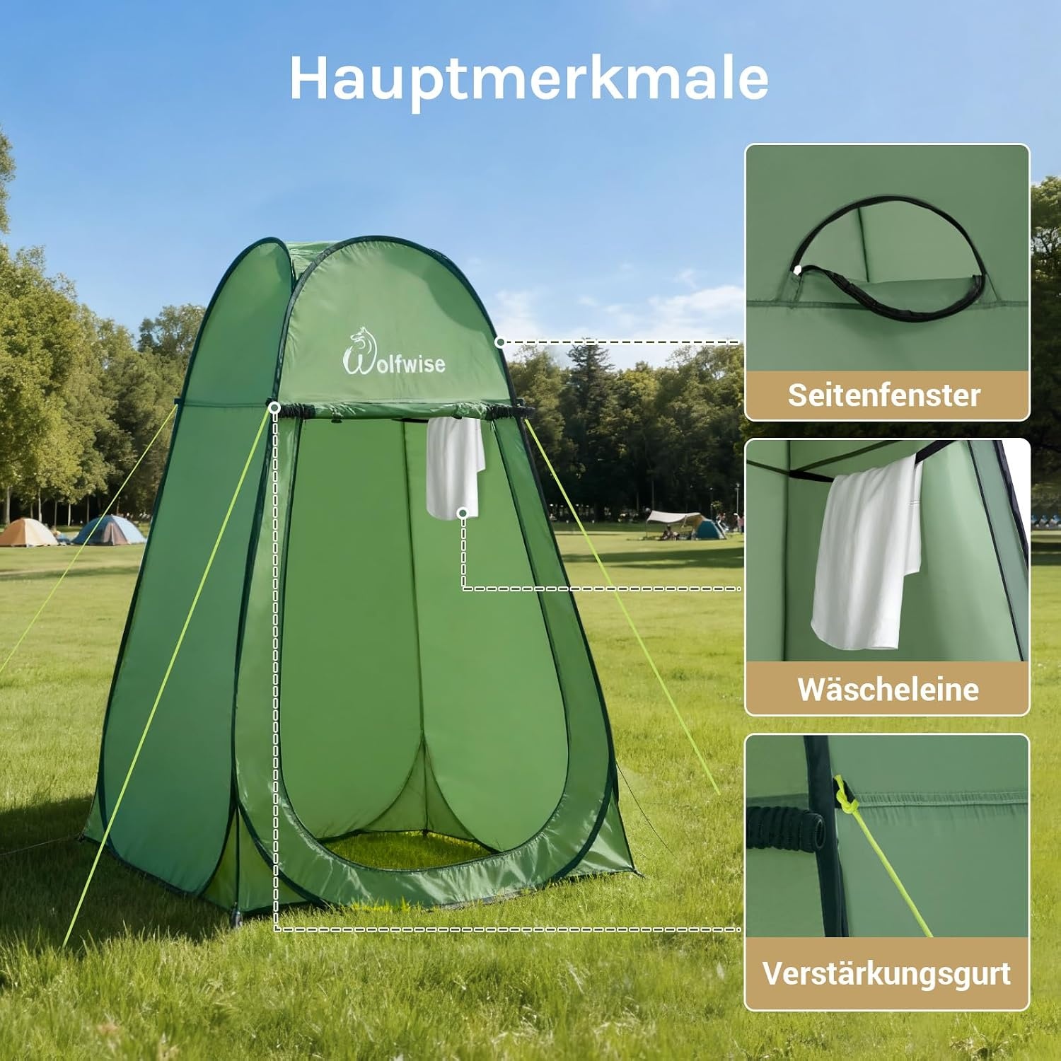 WolfWise Pop-Up Duschzelt – Kampeertent voor Douche, Toilet of Omkleden – Groen – 190 x 120 cm