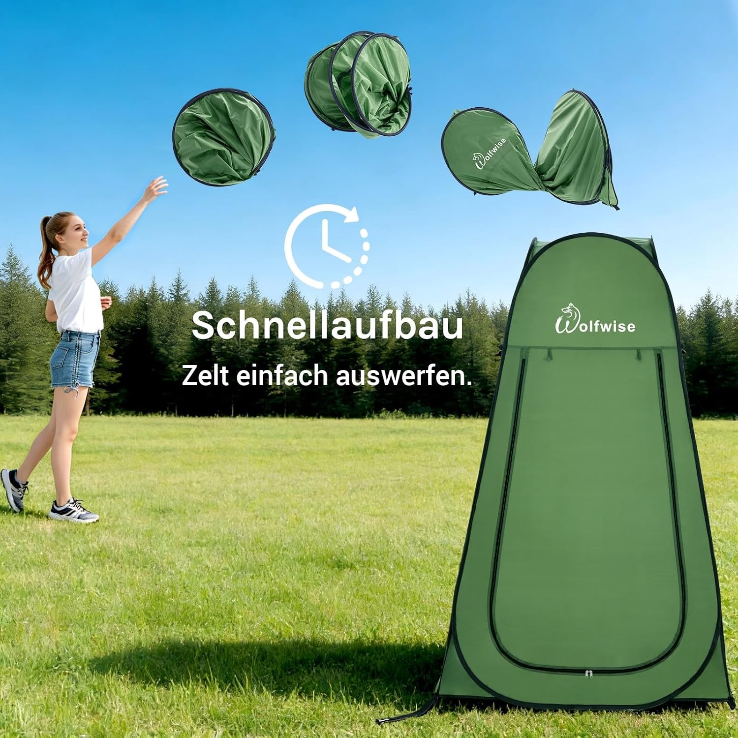 WolfWise Pop-Up Duschzelt – Kampeertent voor Douche, Toilet of Omkleden – Groen – 190 x 120 cm