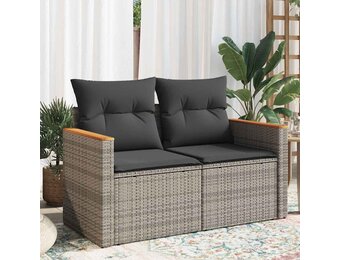 vidaXL Tuinbank 2-zits met kussens poly rattan grijs