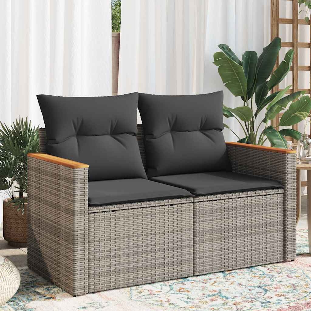 vidaXL Tuinbank 2-zits met kussens poly rattan grijs