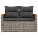 vidaXL Tuinbank 2-zits met kussens poly rattan grijs