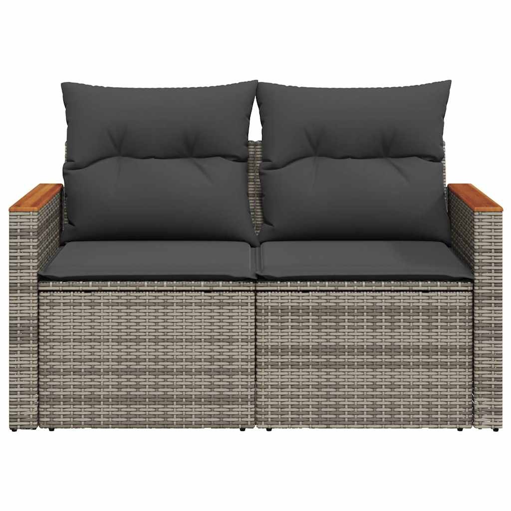vidaXL Tuinbank 2-zits met kussens poly rattan grijs