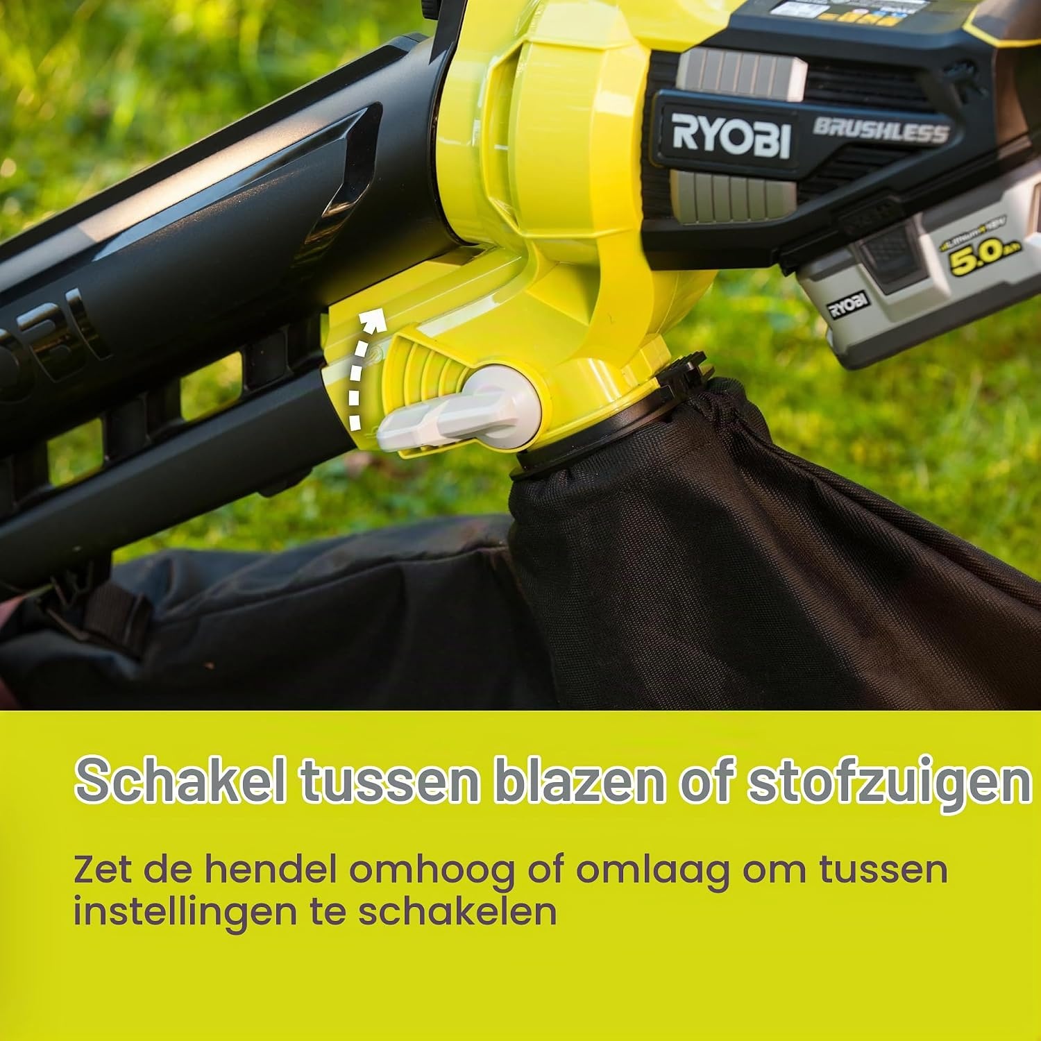 RYOBI - 18 Volt ONE+ draadloze stofzuigmachine en -versnipperaar - Borstelloos - 201 km/u - OBV18