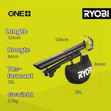 RYOBI - 18 Volt ONE+ draadloze stofzuigmachine en -versnipperaar - Borstelloos - 201 km/u - OBV18