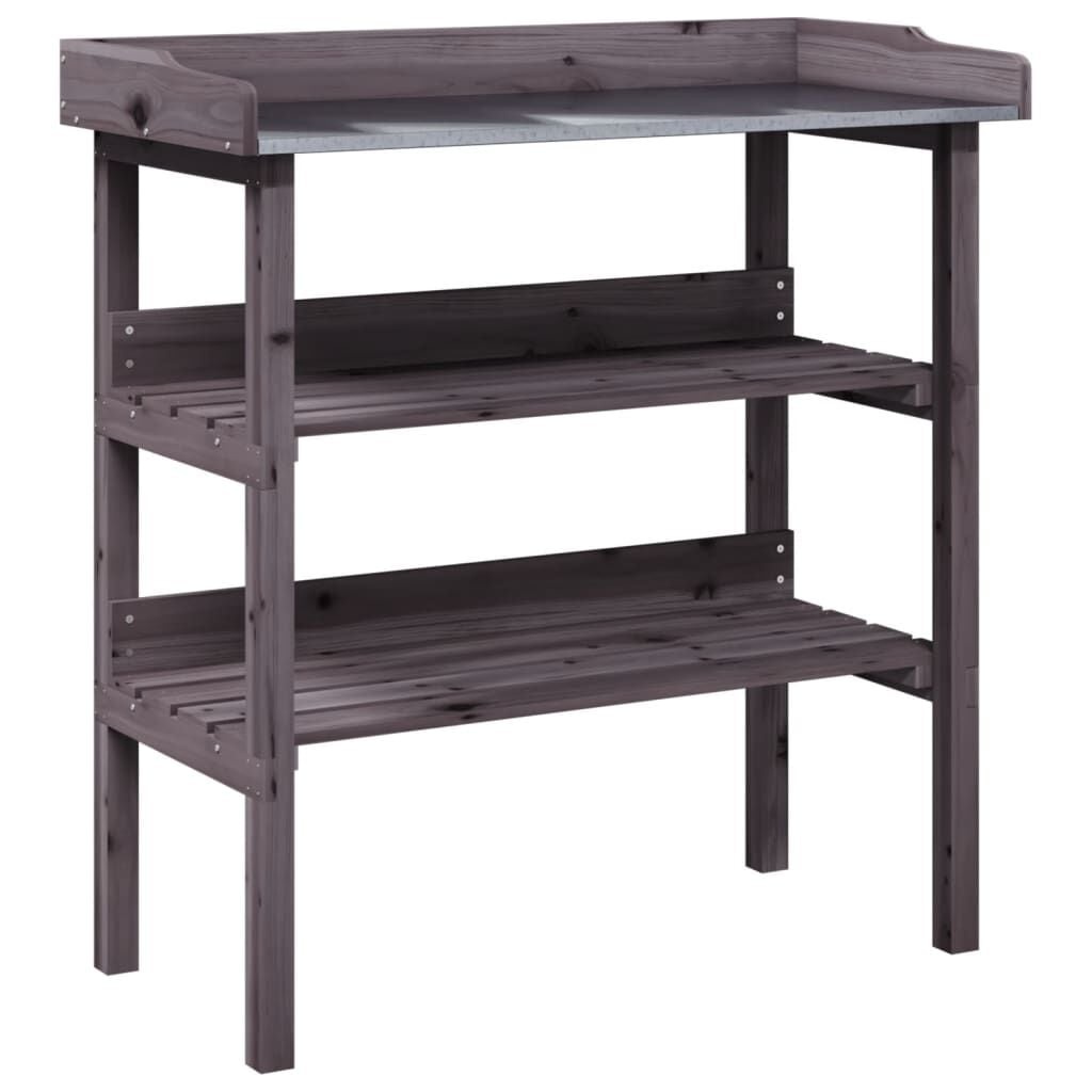 Grijze Vurenhouten Plantentafel met Schappen - 78x38x82,5 cm - 48% Korting