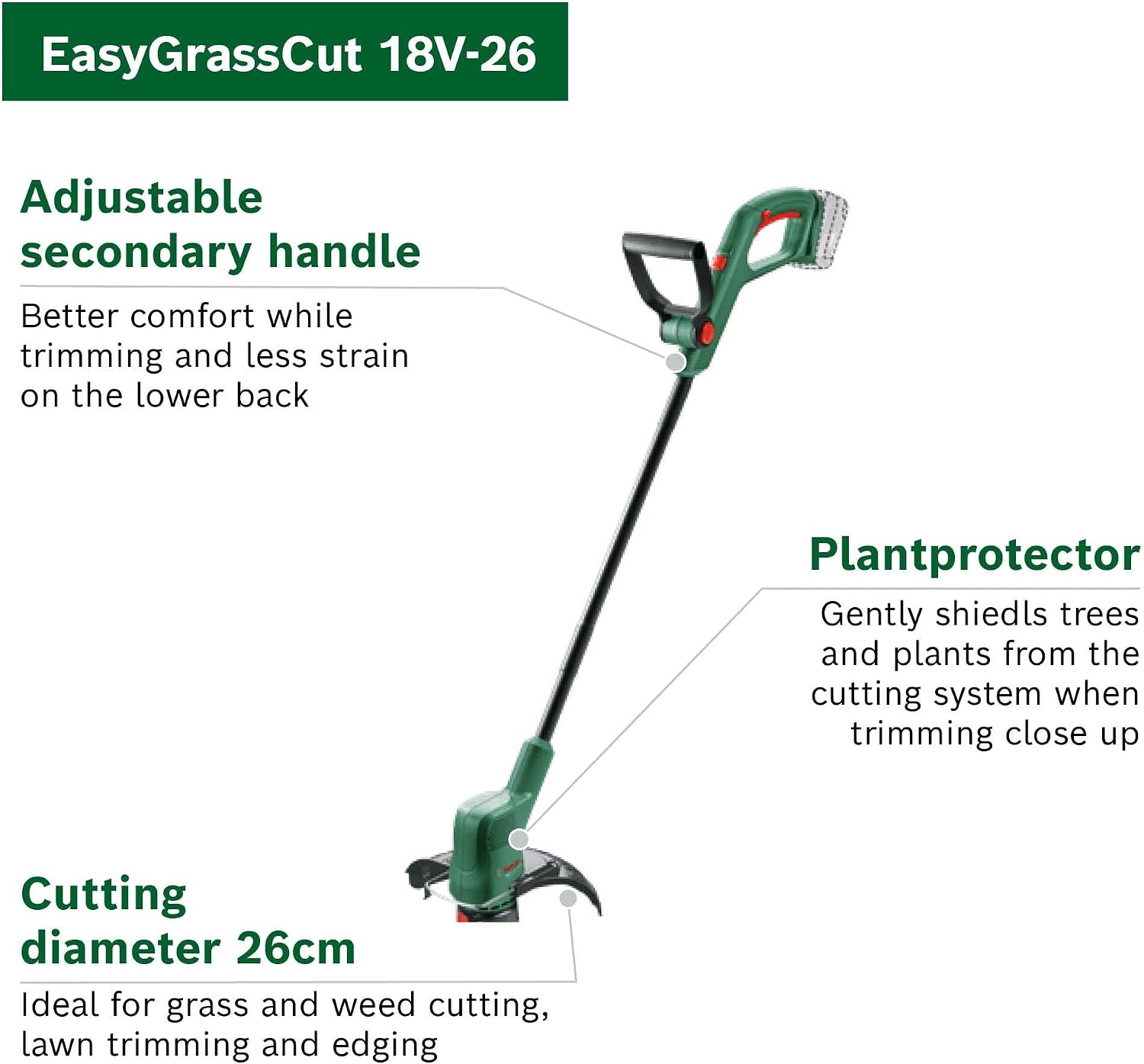 Bosch Accu Gazontrimmer EasyGrassCut 18V-26 - 26 cm - Groen - Exclusief Accu en Lader