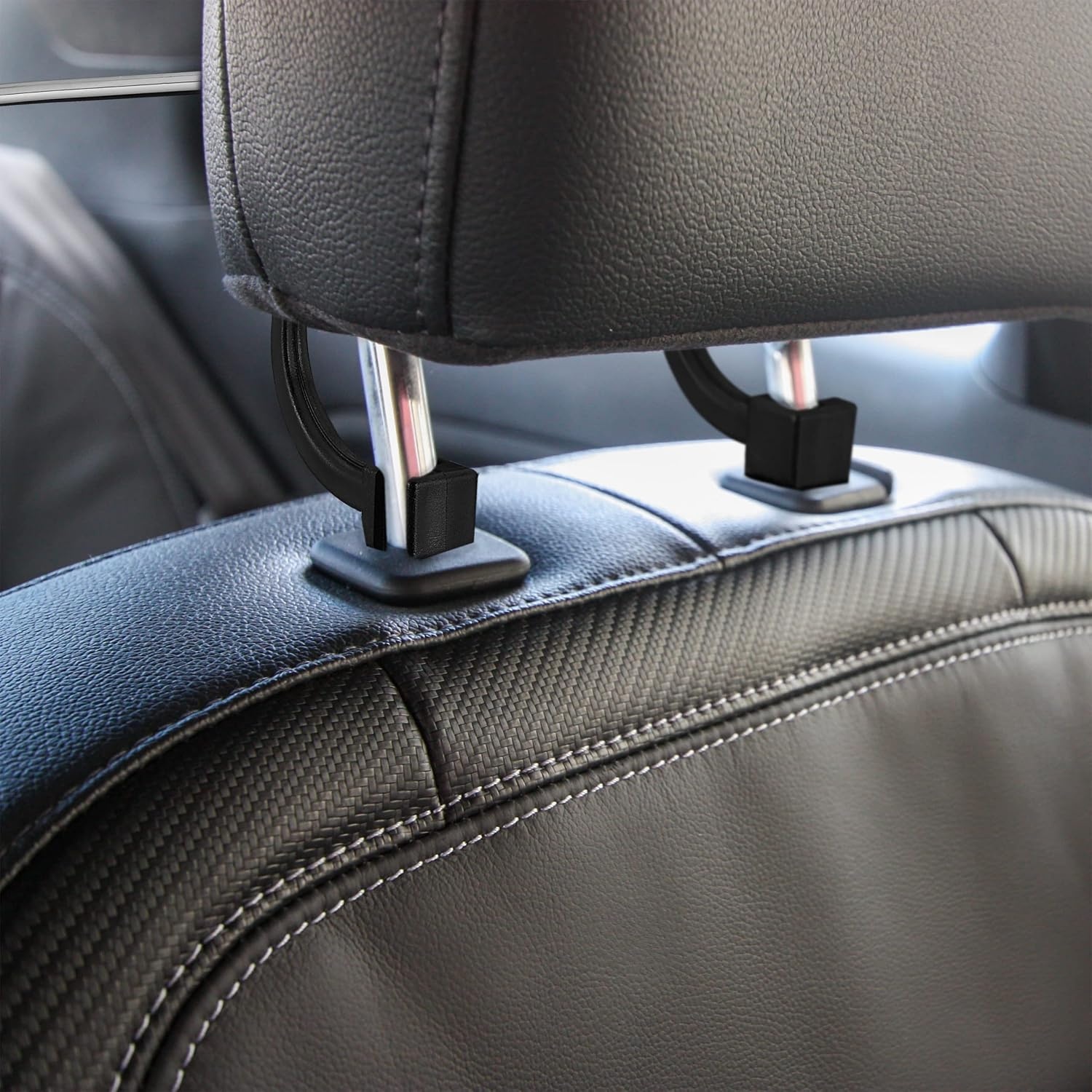 Relaxdays kledinghanger auto voor hoofdsteun, set van 2, antislip, staal, kleerhanger voor autostoel, zilver/zwart