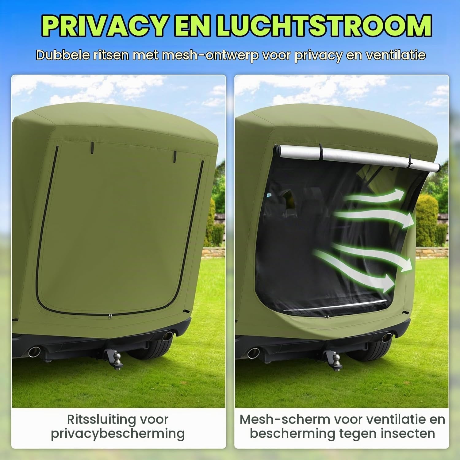 TOOSOAR Universele Achterkleptent voor Auto en SUV - Groen - 200 x 120 x 240 cm