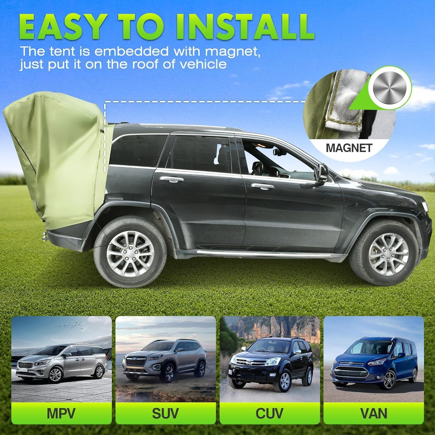 TOOSOAR Universele Achterkleptent voor Auto en SUV - Groen - 200 x 120 x 240 cm
