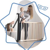Badabulle Deco Pop, uitschuifbaar houten babyhekje, 63 tot 106 cm breed, babydeur met druk of schroef en traphekjes, naturel