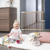 Badabulle Deco Pop, uitschuifbaar houten babyhekje, 63 tot 106 cm breed, babydeur met druk of schroef en traphekjes, naturel