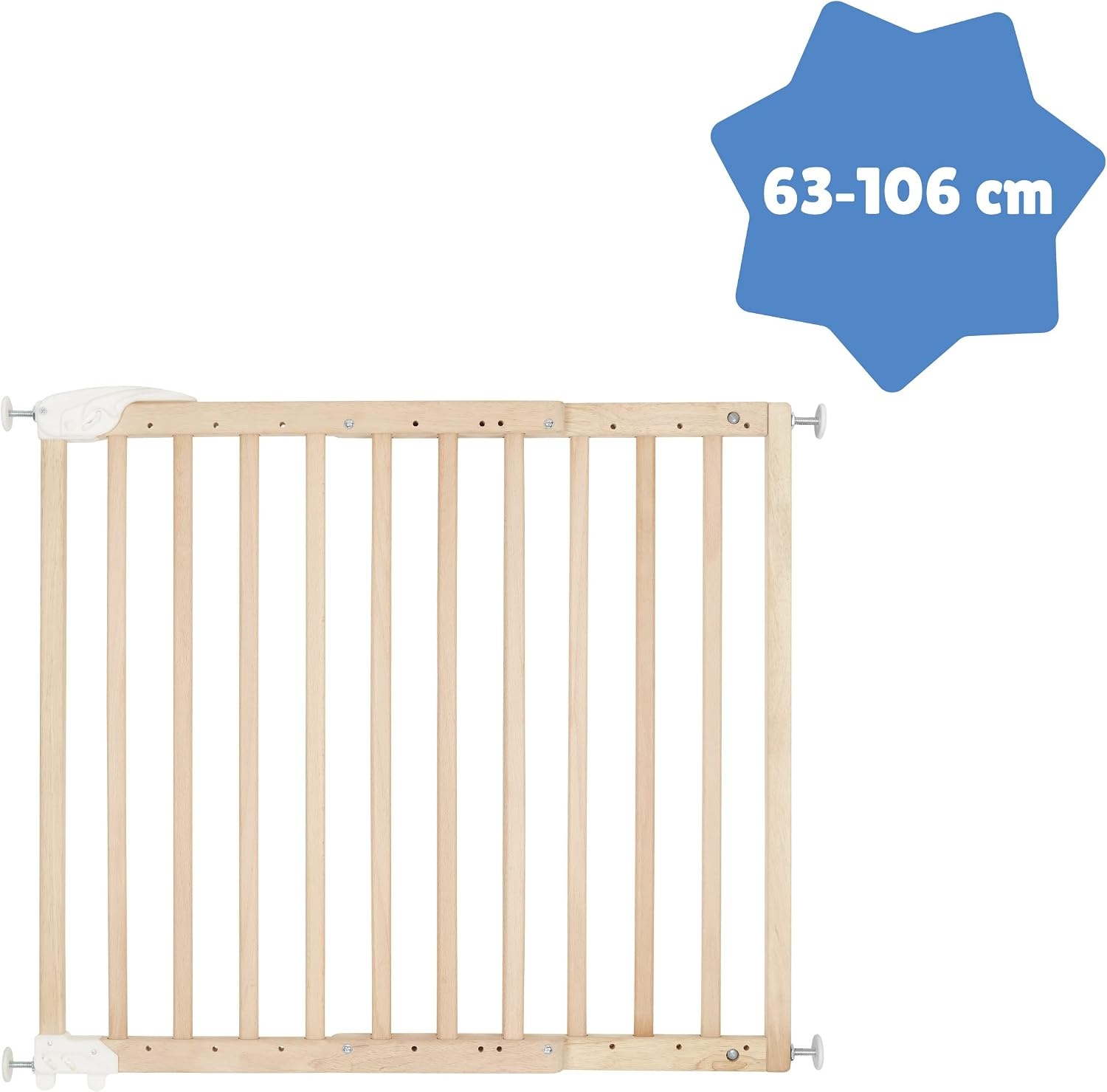 Badabulle Deco Pop, uitschuifbaar houten babyhekje, 63 tot 106 cm breed, babydeur met druk of schroef en traphekjes, naturel