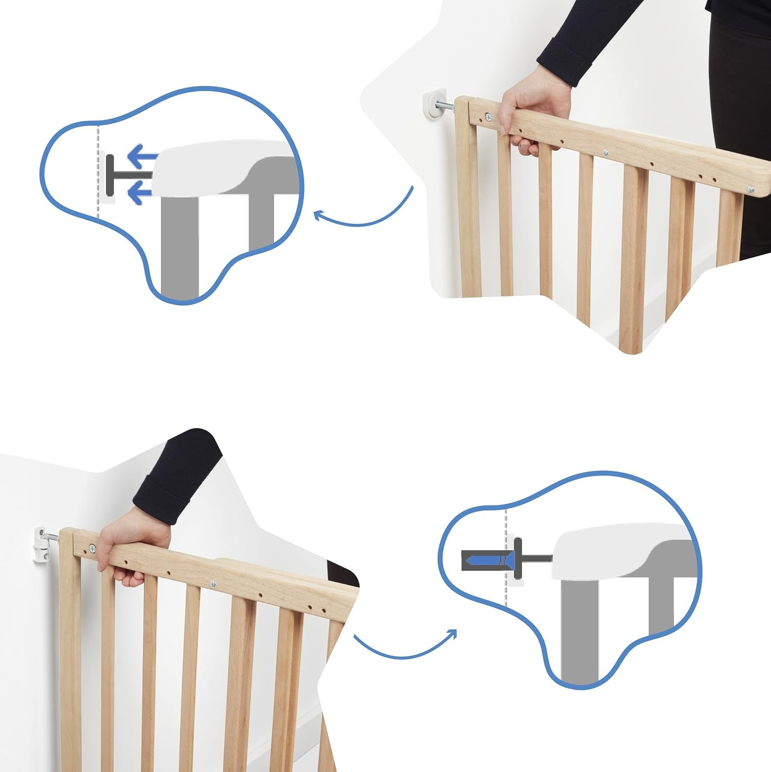 Badabulle Deco Pop, uitschuifbaar houten babyhekje, 63 tot 106 cm breed, babydeur met druk of schroef en traphekjes, naturel
