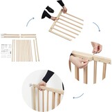 Badabulle Deco Pop, uitschuifbaar houten babyhekje, 63 tot 106 cm breed, babydeur met druk of schroef en traphekjes, naturel