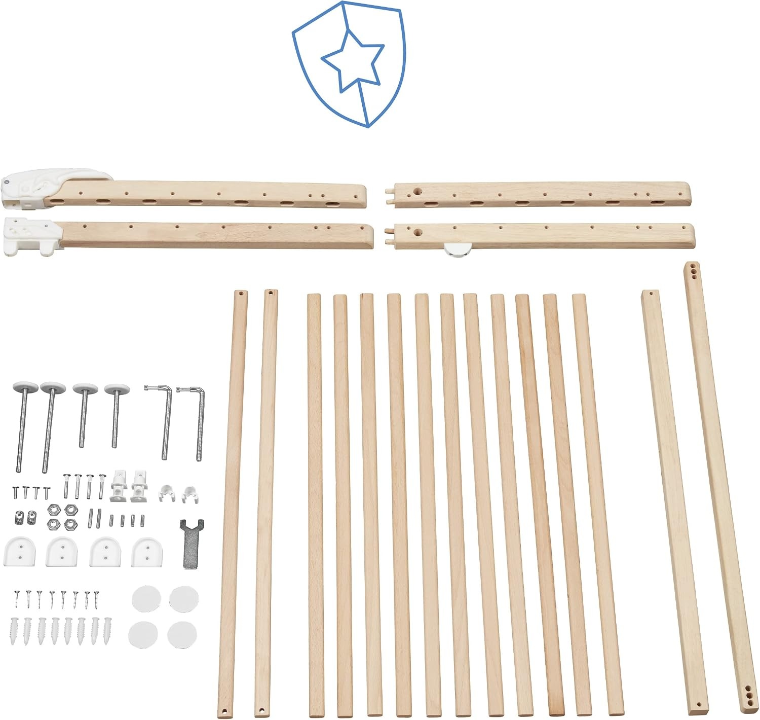 Badabulle Deco Pop, uitschuifbaar houten babyhekje, 63 tot 106 cm breed, babydeur met druk of schroef en traphekjes, naturel