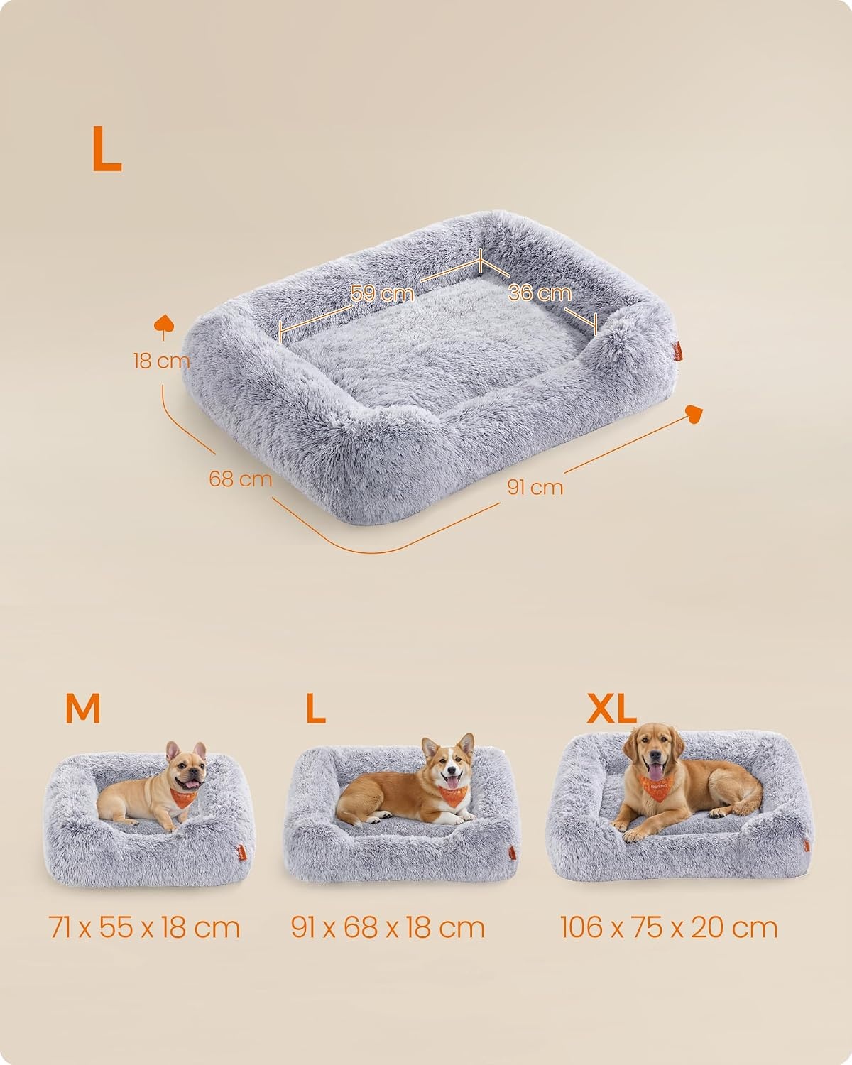 Feandrea Hondenbed, 91 x 68 x 18 cm, Afneembare en machinewasbare hoes