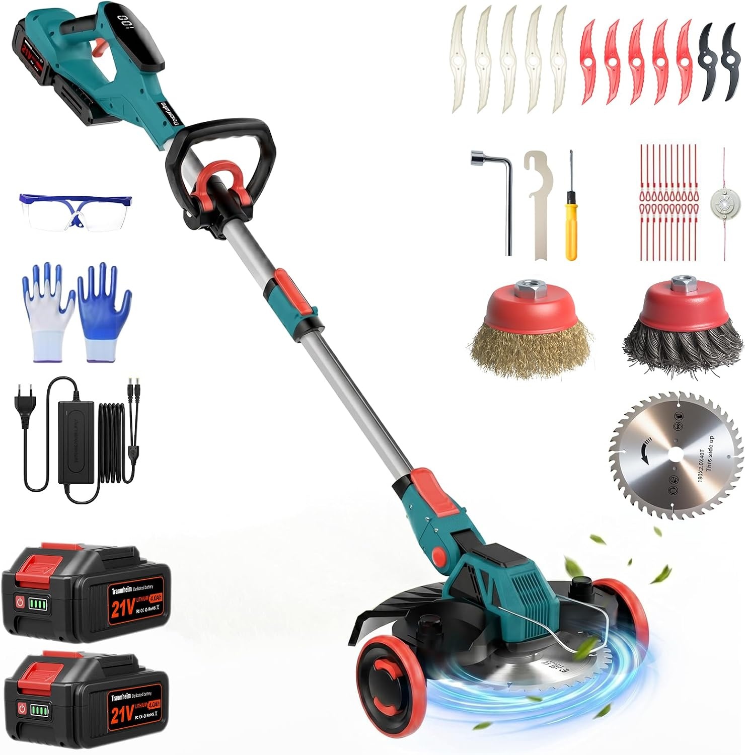 BlackForest Works 5-in-1 Accu Grastrimmer - 900W - Rood - Inclusief 2 Accu's en Wielen