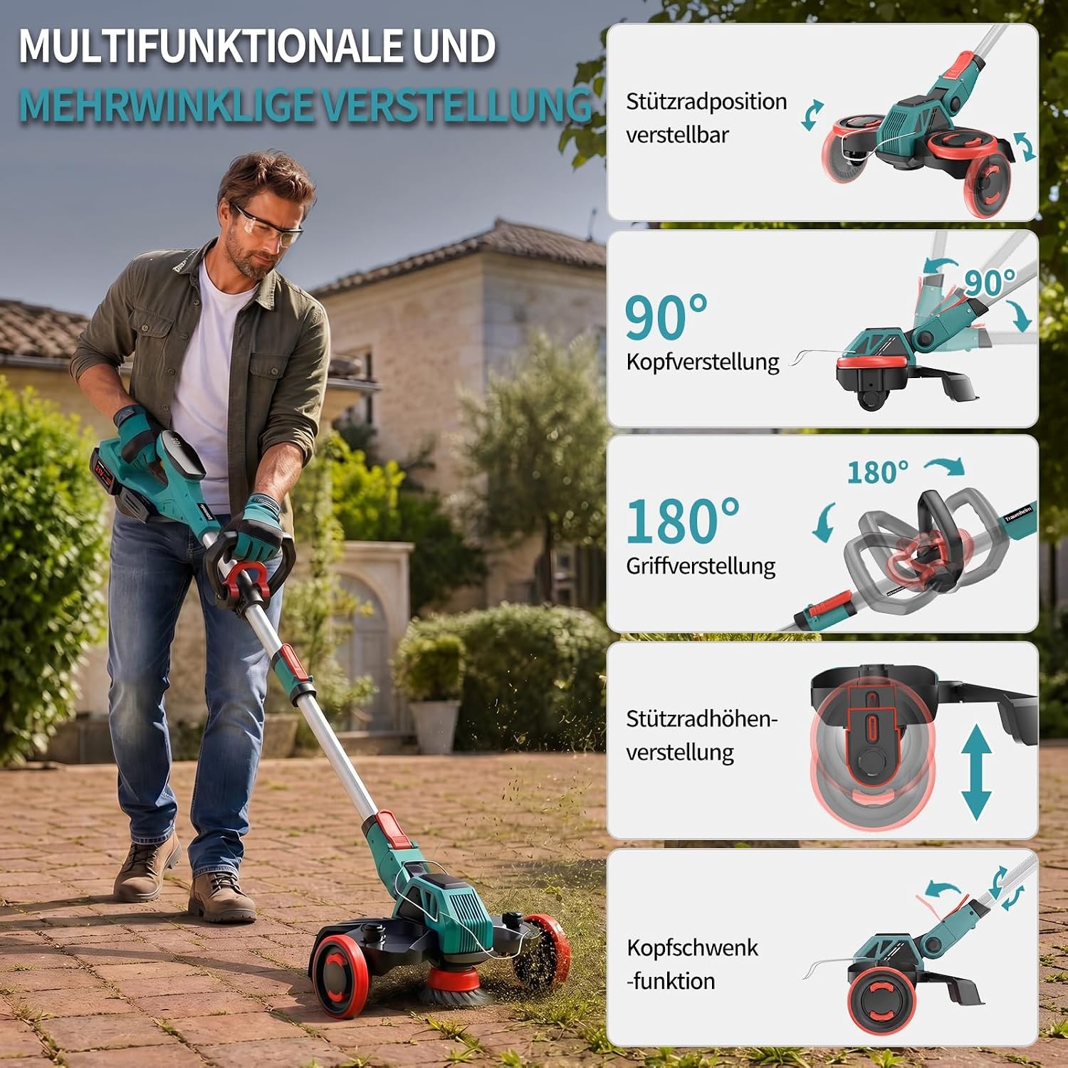 BlackForest Works 5-in-1 Accu Grastrimmer - 900W - Rood - Inclusief 2 Accu's en Wielen