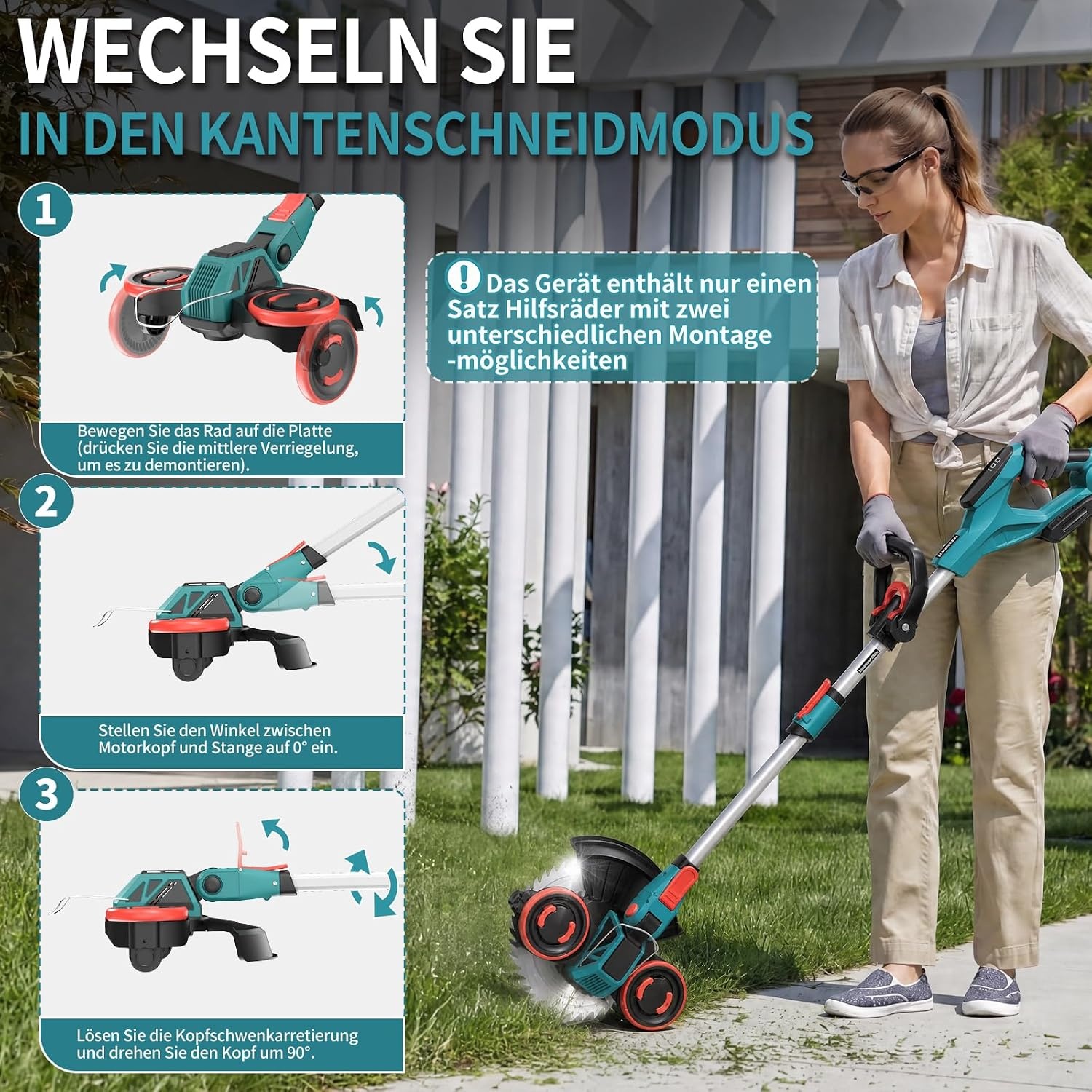 BlackForest Works 5-in-1 Accu Grastrimmer - 900W - Rood - Inclusief 2 Accu's en Wielen