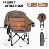 Extra grote campingstoel, inklapbaar, opvouwbare campingstoel, gestoffeerd, klapstoel, camping, visstoel, tot 227 kg belastbaar, bruin