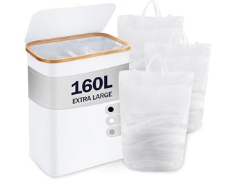 YOUDENOVA Wasmand met deksel - 3 vakken - 160 liter - Opvouwbaar - Wit
