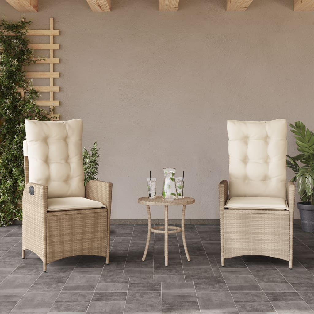 vidaXL Tuinstoelen 2 st verstelbaar met kussens poly rattan beige