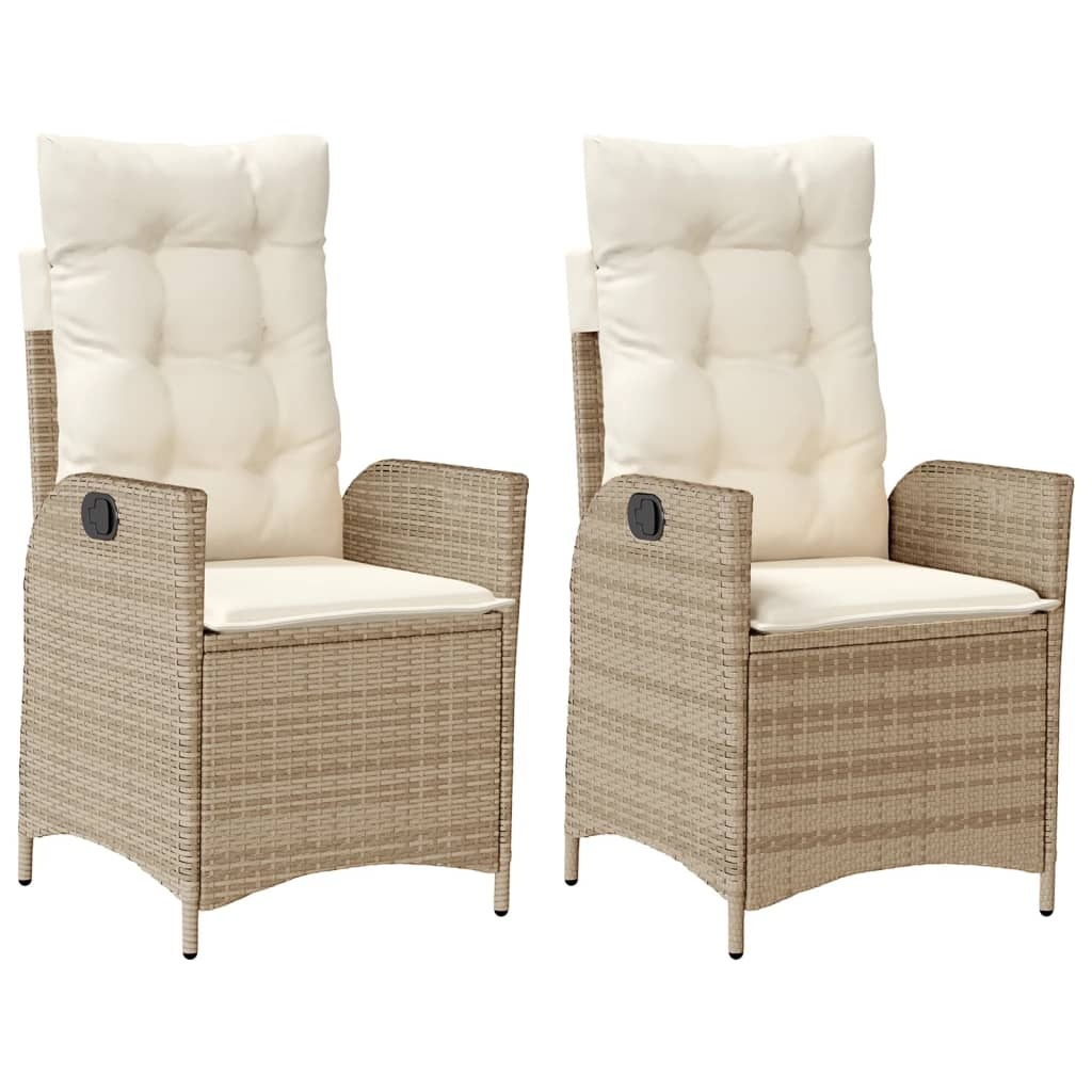 vidaXL Tuinstoelen 2 st verstelbaar met kussens poly rattan beige