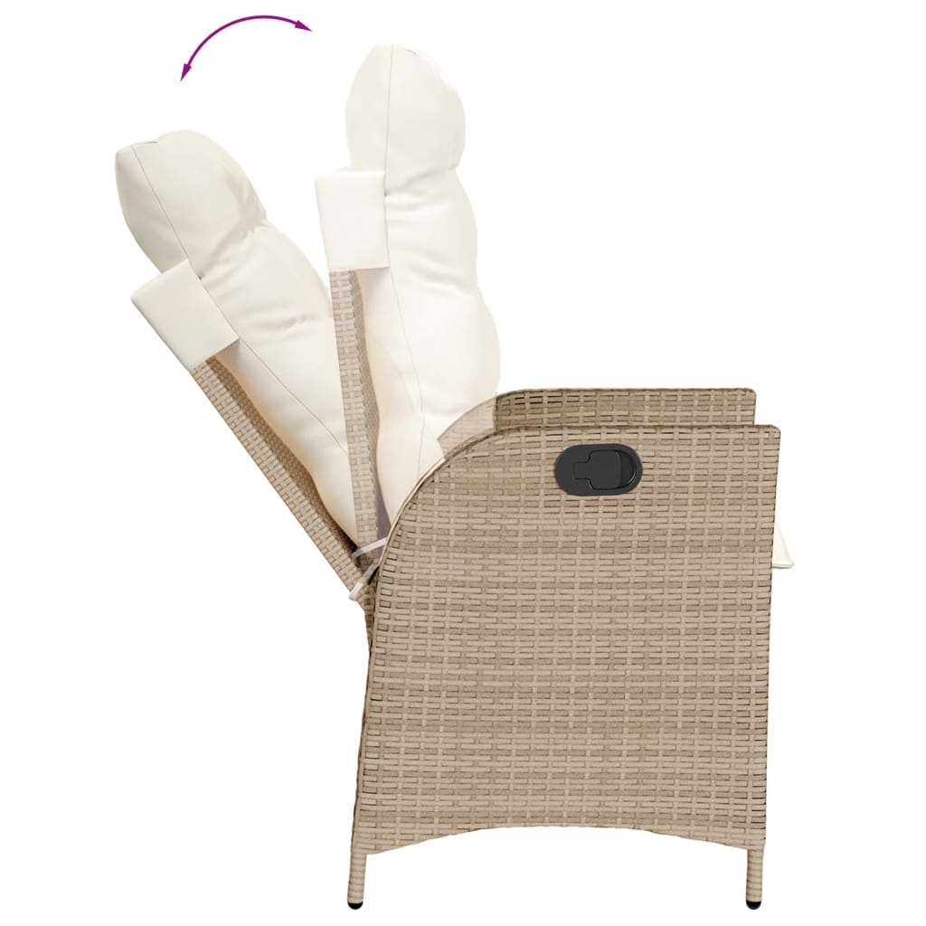 vidaXL Tuinstoelen 2 st verstelbaar met kussens poly rattan beige