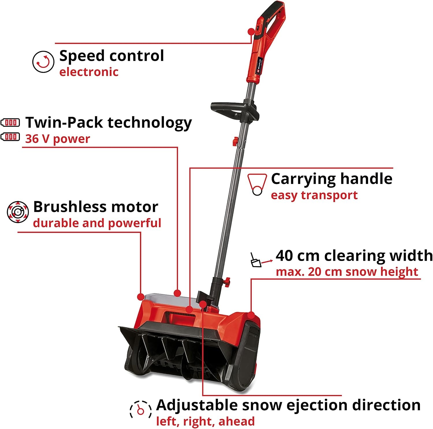 Einhell GE-ST 36/40 Li E-Solo Accu Sneeuwschuiver 40 cm Rood/Zwart